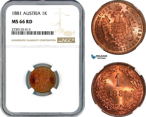 AK357, Austria, Franz Joseph, 1 Kreuzer 1881, Vienna Mint, NGC MS66RD