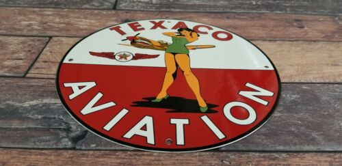 VINTAGE TEXACO GASOLINE PORCELAIN MILITARY SERVICE P51 WW2 AIRPLANE GAS OIL SIGN - Picture 10 of 12