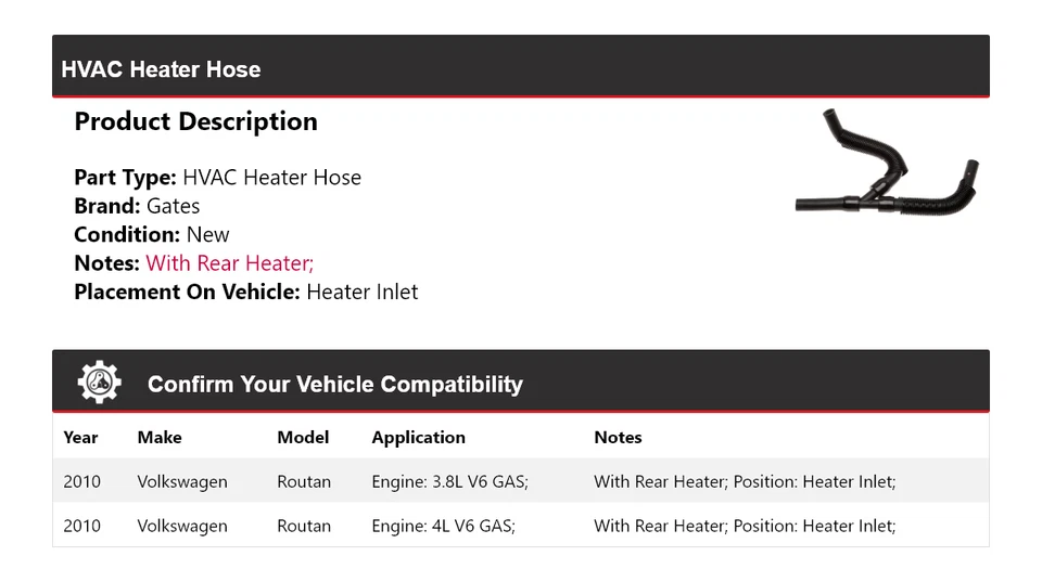 Para Volkswagen Routan 2010 HVAC calefacción manguera calefacción puertas de entrada Foto 2 de 3