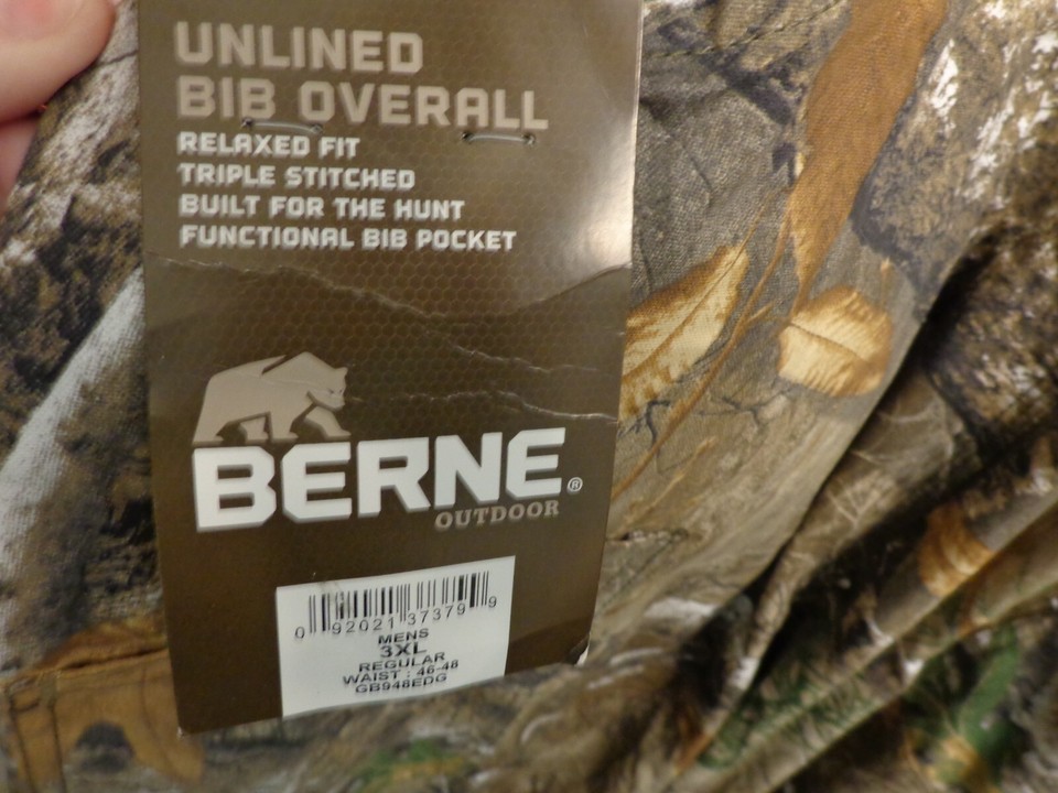 New Vtg Berne Outdoor Camo Bib Overalls Unlined Hunt Pants Men 3XL