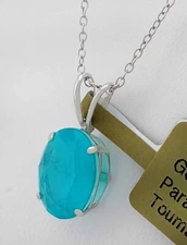 GENUINE 2.10 Cts PARAIBA TOURMALINE PENDANT 14k WHITE GOLD - Free Appraisal