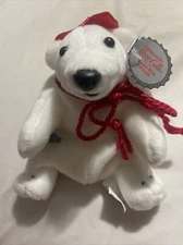 1997 COCA COLA PLUSH BEAN BAG POLAR BEAR IN RED BOW STYLE #0106 W/TAGS 6" EXCELL