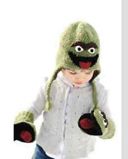 Oscar the Grouch HAT AND MITTENS knit kids girl boy LINED Sesame Street costume