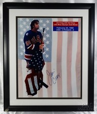 Signed Jim Craig 1980 USA Olympic Hockey Old Glory Flag 16x20 Photo Framed 14809