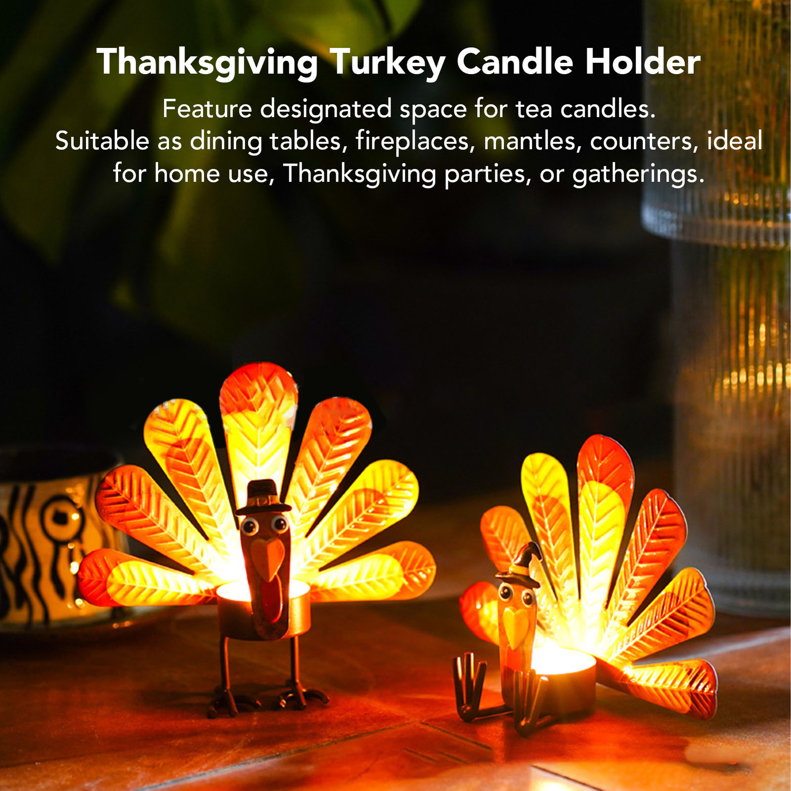 Thanksgiving Turkey Table Candle Holder 2pcs