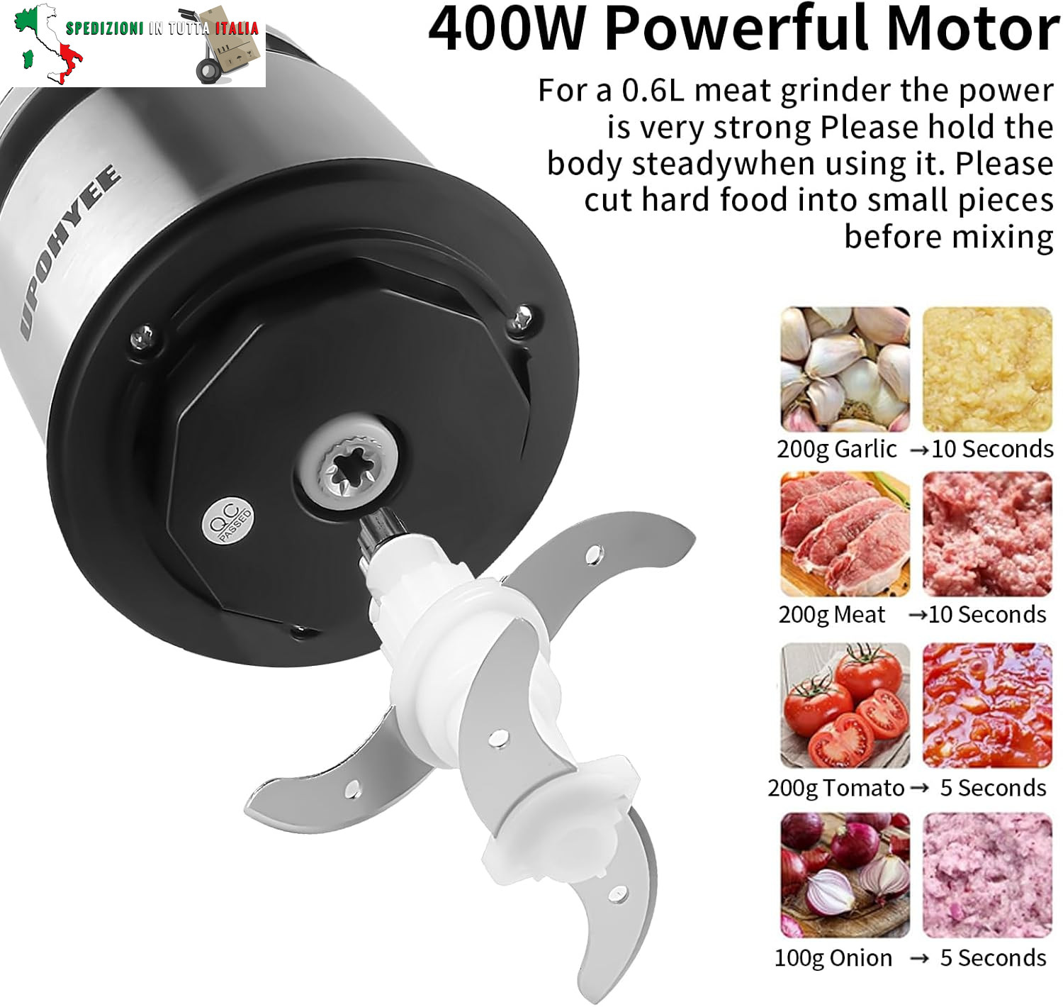 Tritatutto Mini Elettrico 400W 600ML: Robot da Cucina Salva Tempo - 3