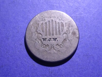 Dateless Shield Nickel Counterstamped ''W.J.W.''