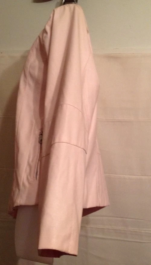KC Collection Women's Sz M Jacket Coat Pale Pink Faux Leather Zip Front - Image 4 of 4