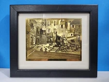Vintage "Courtyard Venice" Lionel Barrymore Gold Foil Etching Framed **READ DESC