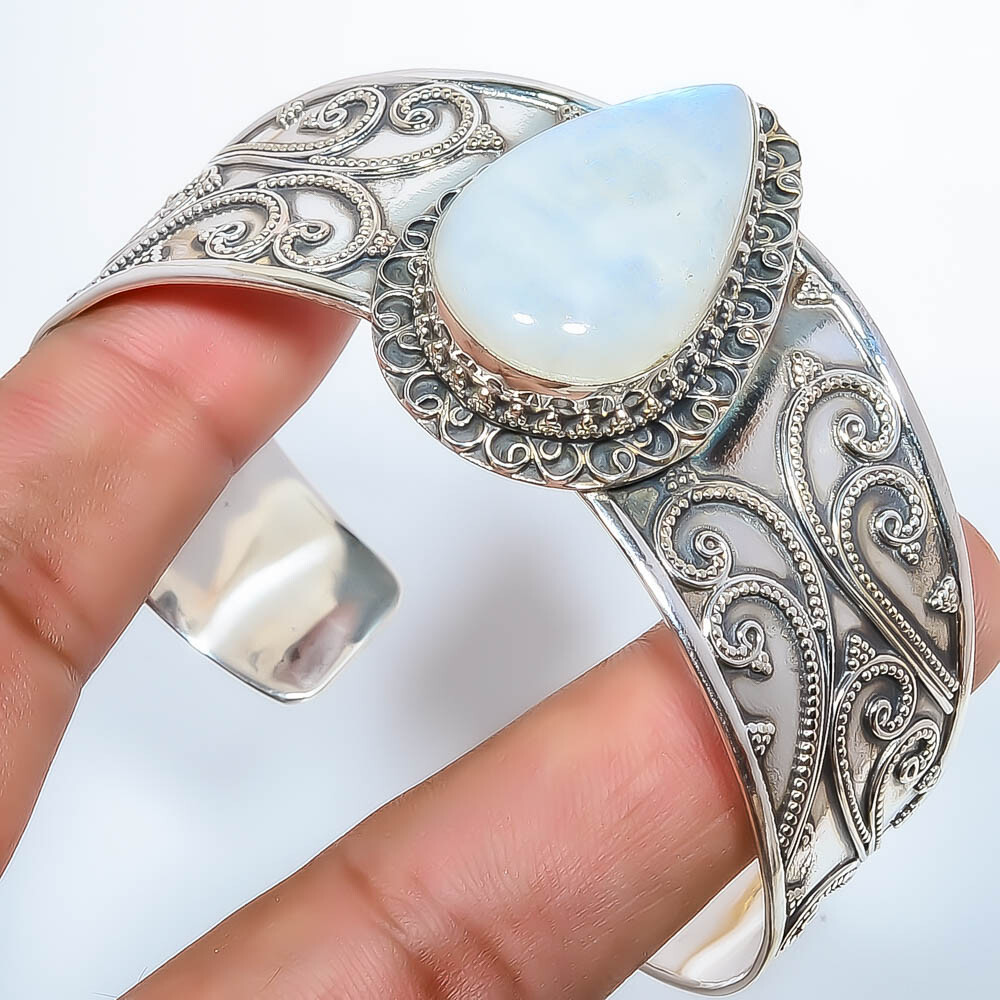 Rainbow Moonstone - Bihar 925 Bali Sterling Silver Cuff Adst. T95