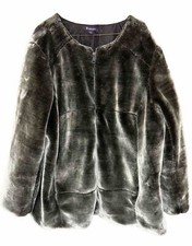 Roamans Gray Black Warm Thick Plush Faux Fur Bomber Jacket Womens Plus 1x