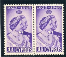 Cyprus 1948 KGVI Silver Wedding 1½pi violet pair superb MNH. SG 166, 166a.