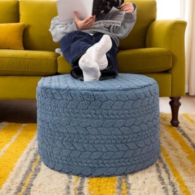 Comfortable Boho Round Pouf Ottoman 20x20x14In Foot Rest for Sofa & Bedroom