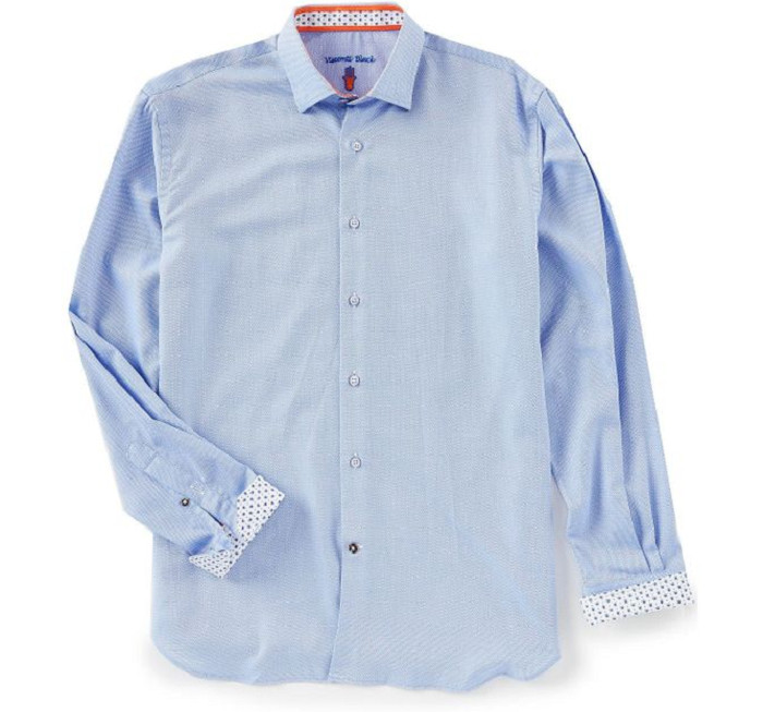 Мужская синяя текстурированная тканая рубашка Visconti с длинным рукавом малого размера