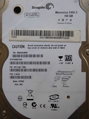 160GB Seagate ST9160821AS / 9S1134-506 / 3.ALB / WU / 100398689 REV B * 