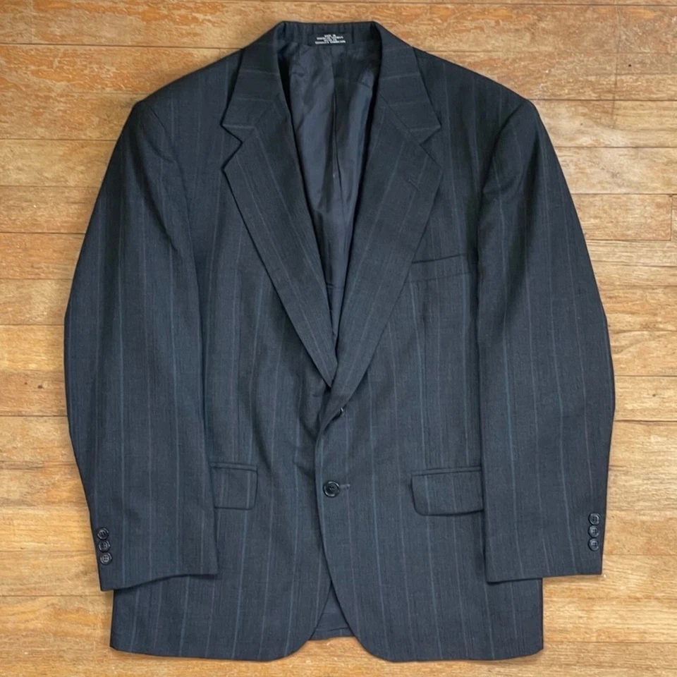 Traje de Colección Para Hombres Gris a Rayas 40S Blazer 34x29 Pantalones Años 70 Mezcla de Lana Chaqueta Foto 2 de 4