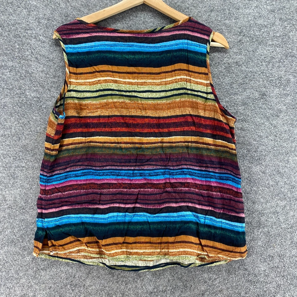 Blusa Jaclyn Smith Mujer M Mediana Marrón Rayas 1/2 Botón Sin Mangas Clásica Foto 2 de 4