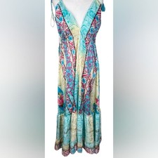 Zury Silk Blend Bohemian Maxi Multicolor Halter Dress Free Size