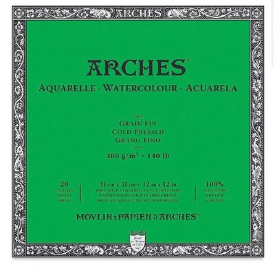 40 Sheets (2 x 20) Arches Watercolor Paper Block Cold Press 12x12 A1711601 New