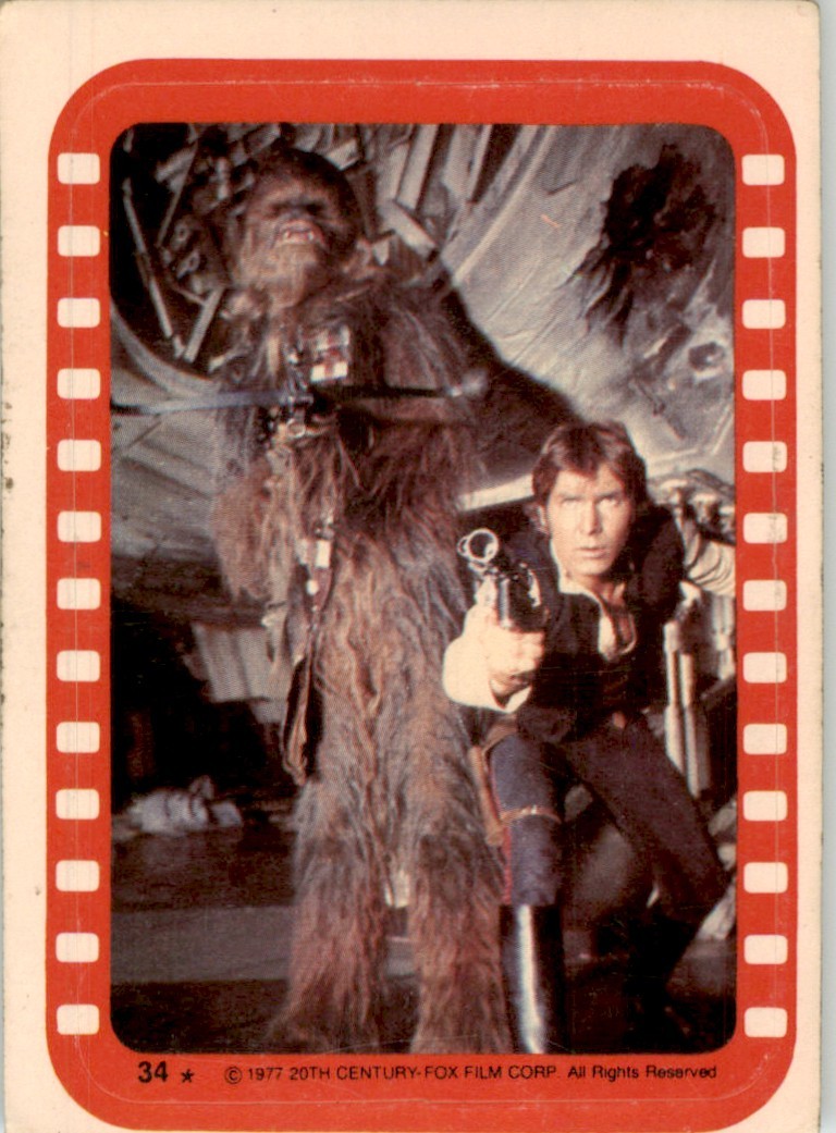 1977 Topps Star Wars Sticker #34 Han Solo & Chewbacca VG-EX
