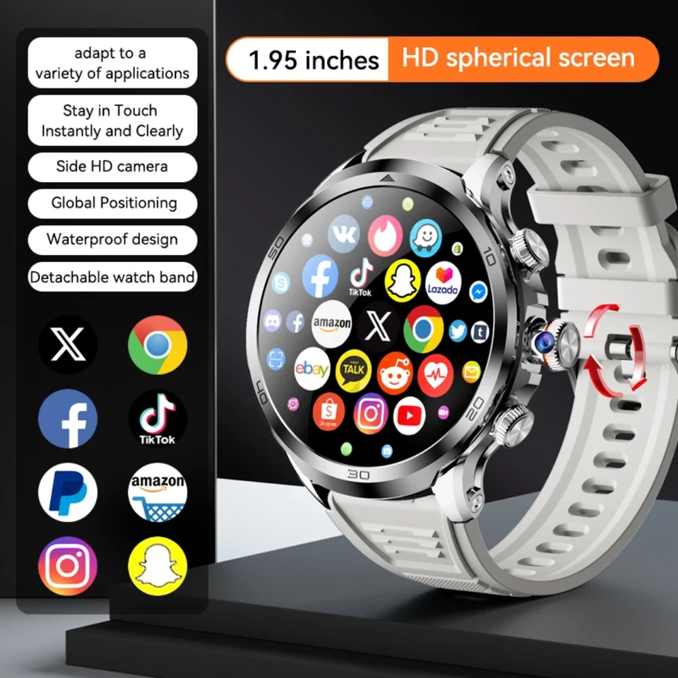 Android Smartwatch  H19 - 4G Sim-Karte Kamera  1.85"AMOLED  NEU 2025 - Bild 2 von 4