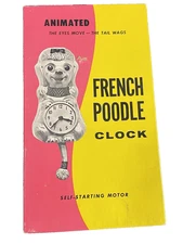 Kit Cat White Jeweled French Poodle Jeweled Clock in Box NEW, NOS - Please Read