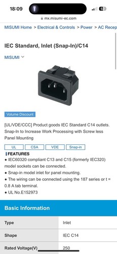 C14 IEC Panel Mount Inlet 10A 250v Chassis Socket Connector - Picture 4 of 4