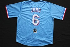 JOSH JUNG TEXAS RANGERS SIGNED ALT Light Blue JERSEY Red Raiders BAS
