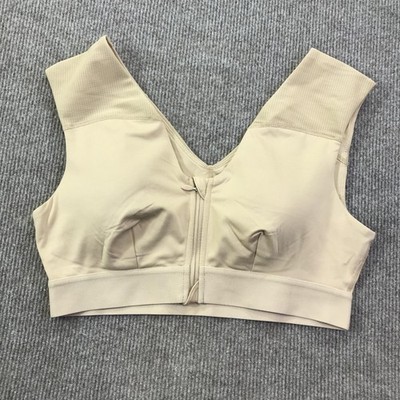 Tommie Copper Sports Bra Womens Large Beige Front Zip Compression Copper Znergy