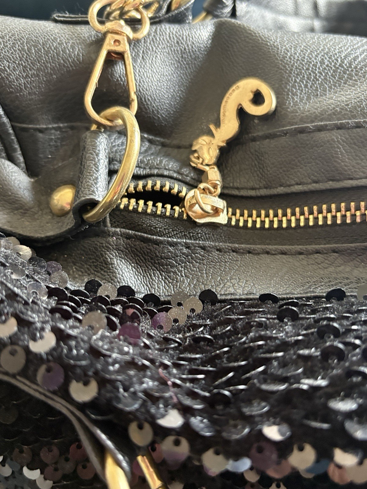 Black bag, black sequins Shoulder evening bag Gold Chain Strap purse night out image 3