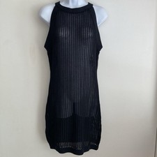 Quince 100% Organic Cotton Black Open Knit Cover Up Mini Dress, NWT Sz S