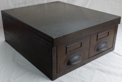 Vintage Aktenschrank mit 2 Schubladen Mid Century Büro Karteikarte Industrial Metall