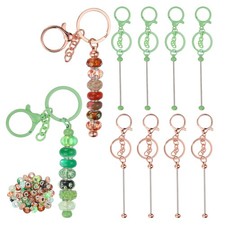 Beads Keychains Set with 50pcs Brown/Green -10Pcs Rose Gold/Green