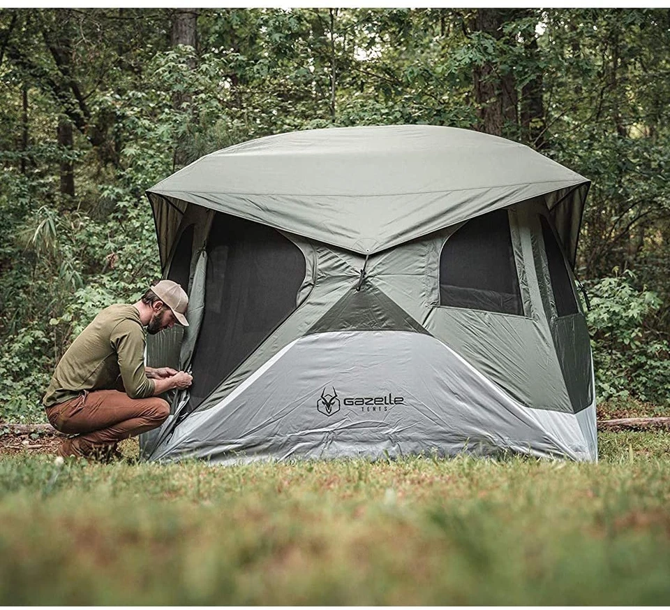 Gazelle T4 4 Personas Portátil Instantáneo Exterior Refugio Camping Hub Tienda Verde Foto 2 de 4