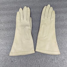 Vintage Kid Leather Gloves Womens 6.5 Ivory Pearl Button Made in France B Altman