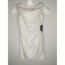 Marina Off-the-Shoulder Metallic Knit Shirred Dress Womens 10 NWT Holidays Party