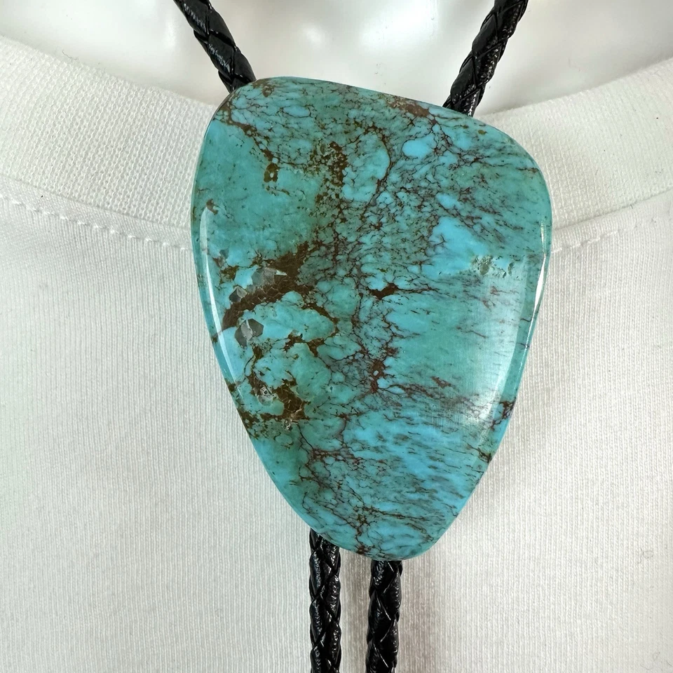 Impresionante corbata grande vintage de piedra turquesa Western Bolo Foto 4 de 4