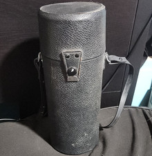 Black Leather Hard Camera Lens Case w/ Strap, Padded Interior.