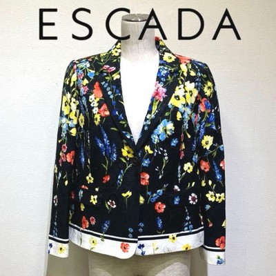 ESCADA maßgeschneiderte Jacke mit Blumenmuster Größe 40 schwarz/mehrfarbig
