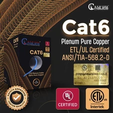 CAT6 Plenum 1000ft | UL ETL Listed CMP | 100% Copper UTP 23AWG 550MHz 10GB PoE++