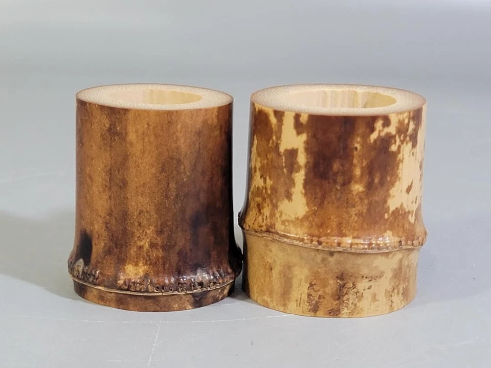 Par de descanso de tampa de bambu Futaoki com caligrafia Daitokuji cerimônia do chá do Japão - Imagem 4 de 4