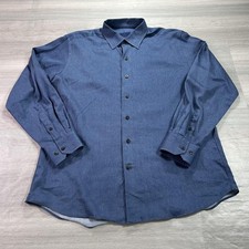 David Donahue Shirt Mens Large Blue Solid Dress Long Sleeve Cotton Button Front
