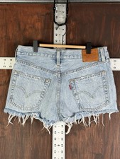 Levis Premium 501 Big E Button Fly Cut Off Distressed Jean Shorts Womens 27