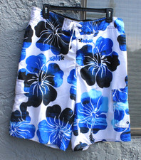 Hang Ten Blue Hibiscus Flower Board Shorts Men's Size Large Swim Trunks Lined