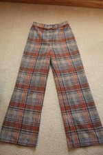 WOMENS SZ 28 WAIST X 29 VTG 70'S PLAID HIGH WAIST BELL BOTTOM PANTS