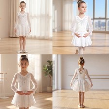 Kids Girls Ballet Figure Skating Dancewear Outfits Costume Birthday Lyrical