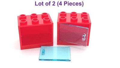 Lego 2x3x2 Container Cupboard Red with Transparent Light Blue Door Lot of 2