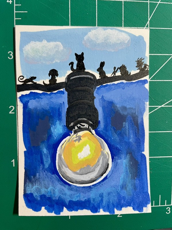 Original ACEO Acrylic Marker Lightbulb With Animals On Thick Marker Paper