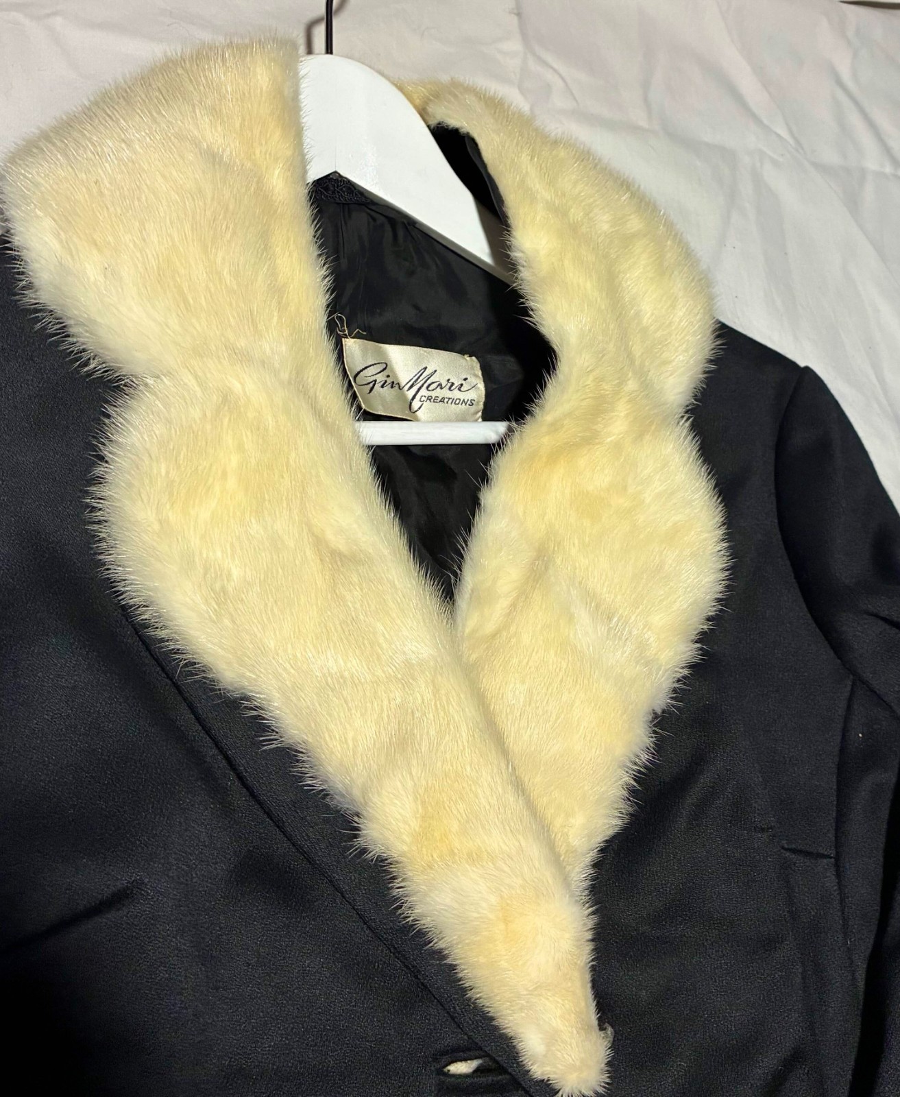 Cappotto donna vintage anni 50/60 nero collo pelliccia Gin Mari Creations