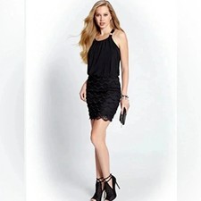 Guess Women's Janey Mini Halter Top Lace Bottom Little Black Dress Size 8 NWT